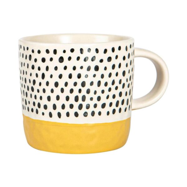 Dipped Dotty Stoneware Coffee Mug Large Rustic Tea Cups Set 385ml Mustard
