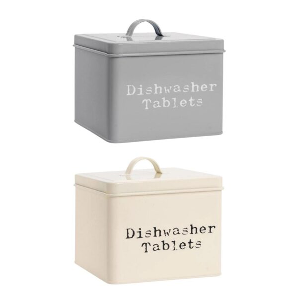 Dishwasher Tablets Storage Container Box Vintage Tin Metal Home Kitchen Caddy