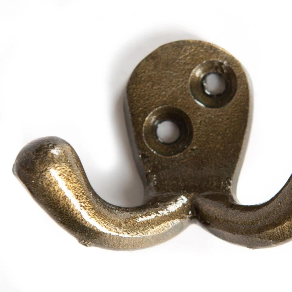 Double Coat Hook Cast Iron Antique Vintage Style Hooks W50mm x H35mm Brass - Image 2