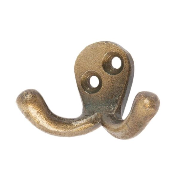 Double Coat Hook Cast Iron Antique Vintage Style Hooks W50mm x H35mm Brass