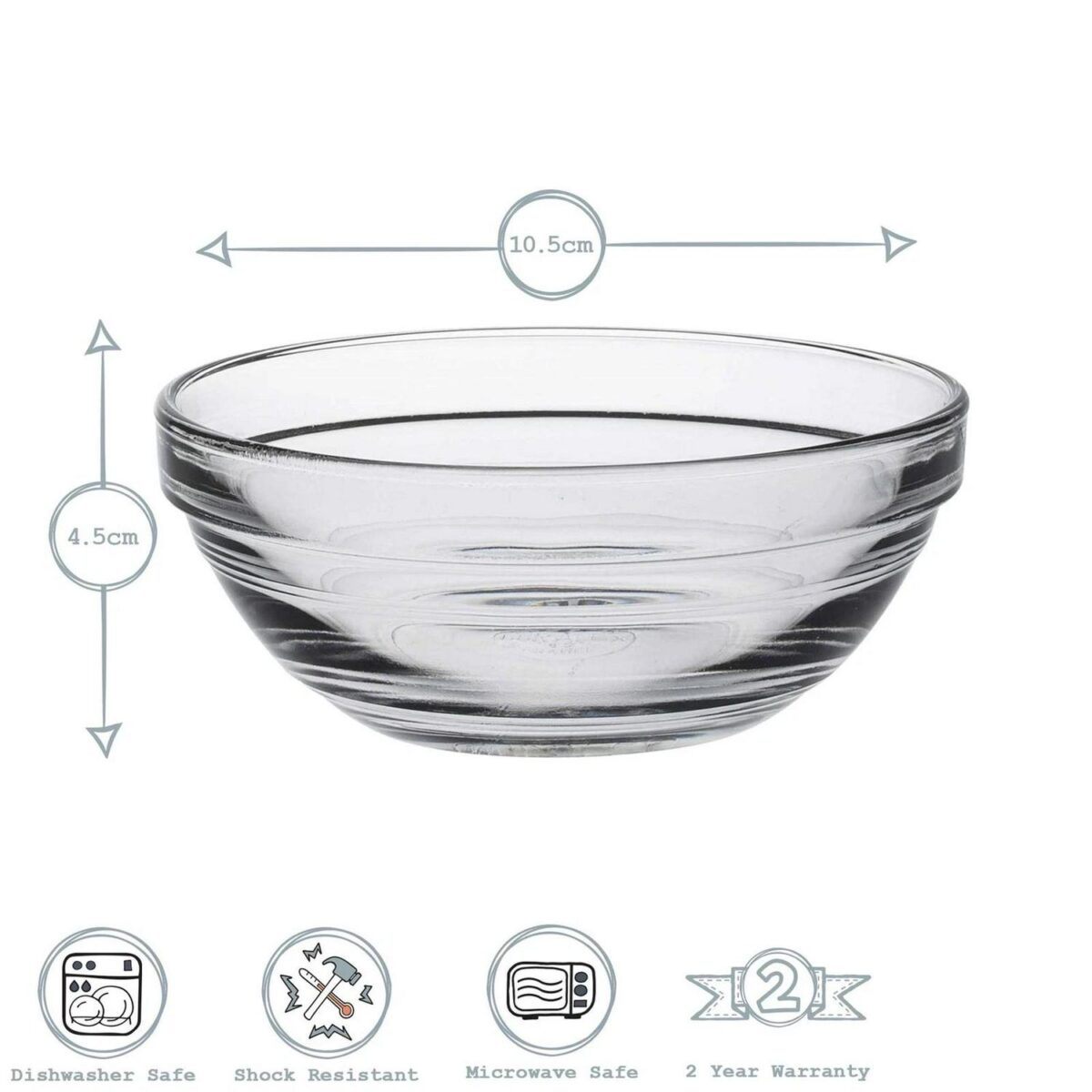 Duralex Lys Glass Stacking Bowls Kitchen Serving Mixing 10.5cm (4 ) x6 - Image 3