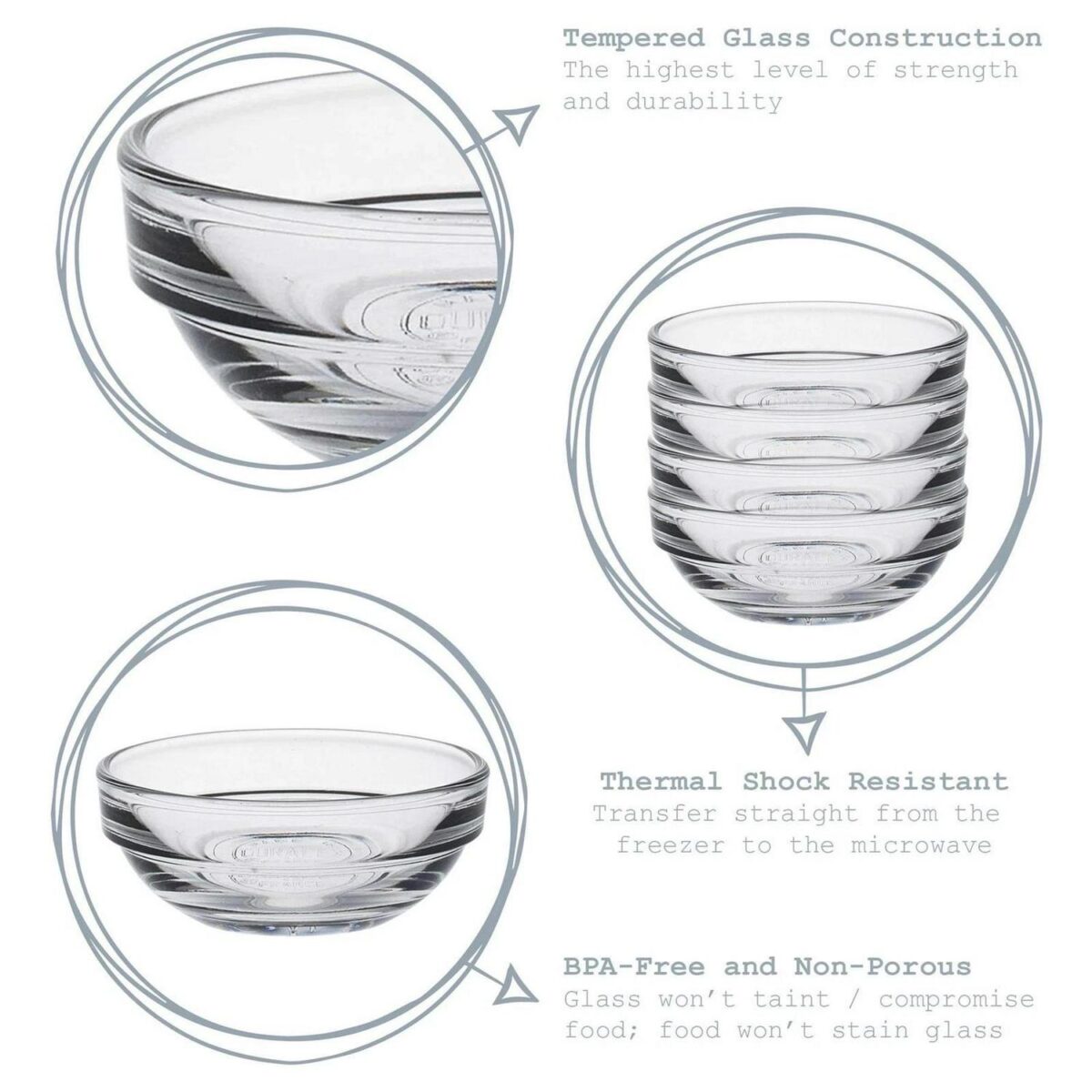 Duralex Lys Glass Stacking Bowls Kitchen Serving Mixing 6cm - 31cm - Image 2