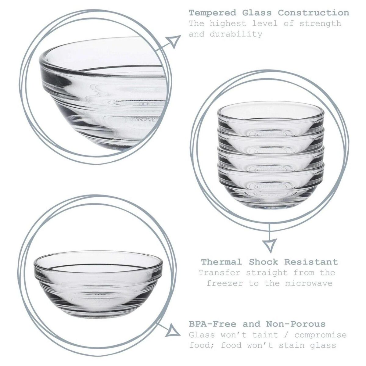 Duralex Lys Glass Stacking Bowls Kitchen Serving Mixing 10.5cm (4 ) x6 - Image 2
