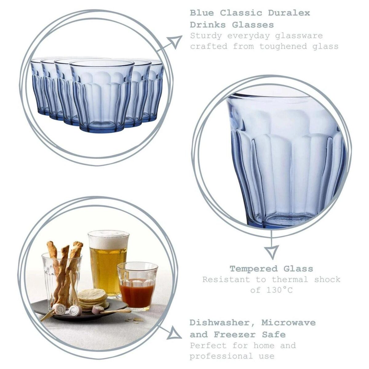 Duralex Picardie Glass Juice Water Tumblers Glasses Set Blue 310ml x6 - Image 2