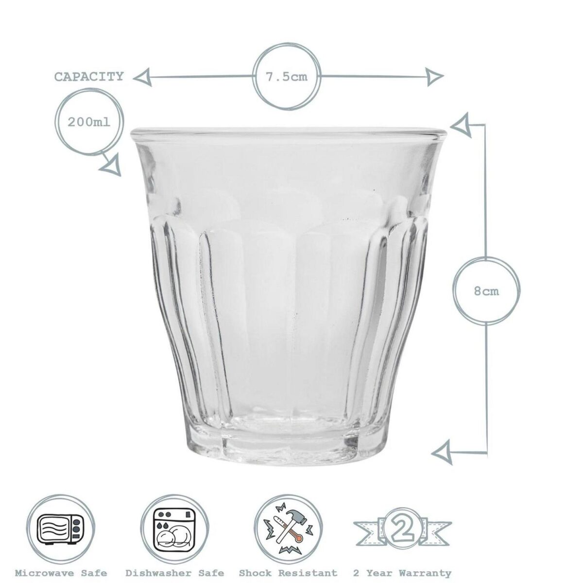 Duralex Picardie Glass Juice Water Tumblers Glasses Set Clear 220ml x12 - Image 3