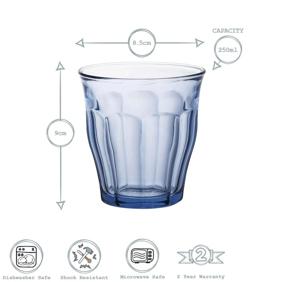 Duralex Picardie Glass Juice Water Tumblers Glasses Set Blue 250ml x12 - Image 3