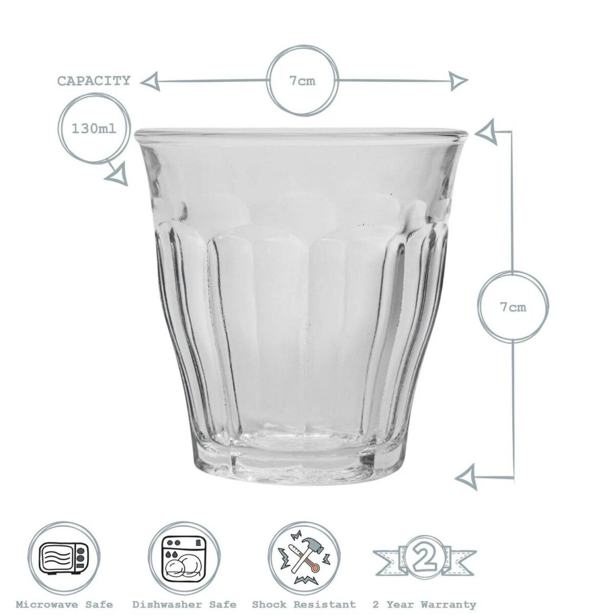 Duralex Picardie Glass Juice Water Tumblers Glasses Set 130ml x6 - Image 3