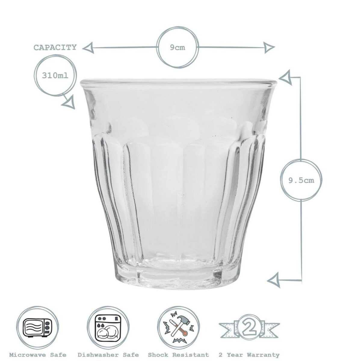 Duralex Picardie Glass Juice Water Tumblers Glasses Set Clear 310ml x6 - Image 3