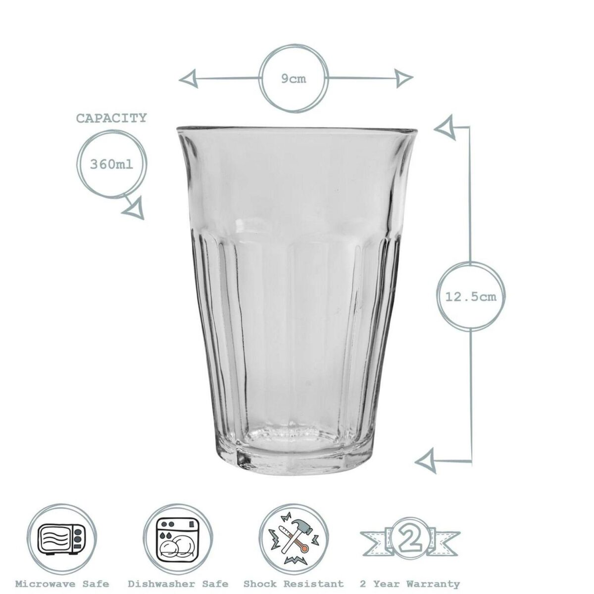 Duralex Picardie Highball Cocktail Glasses Tumblers Set 360ml x12 - Image 3