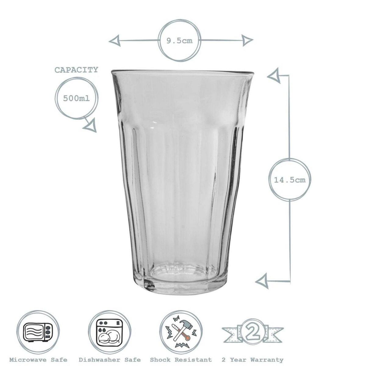 Duralex Picardie Highball Cocktail Glasses Tumblers Set 500ml x6 - Image 3