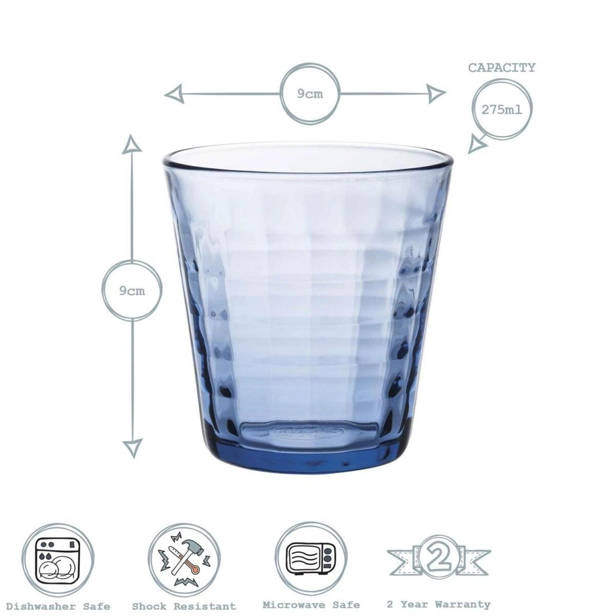 Duralex Prisme Glass Juice Water Tumblers Glasses Set Blue 275ml x8 - Image 3