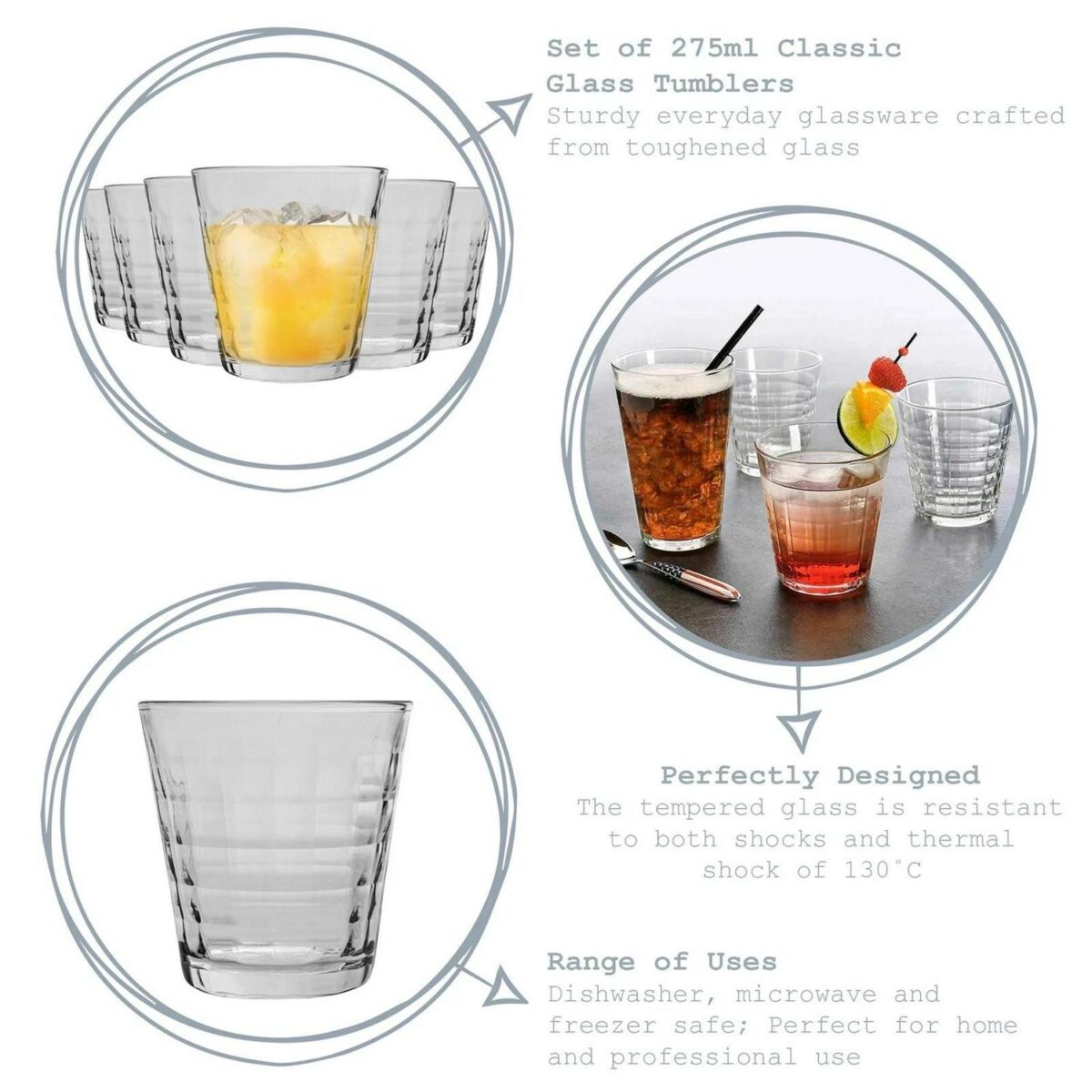 Duralex Prisme Glass Juice Water Tumblers Glasses Set Clear 275ml x12 - Image 2