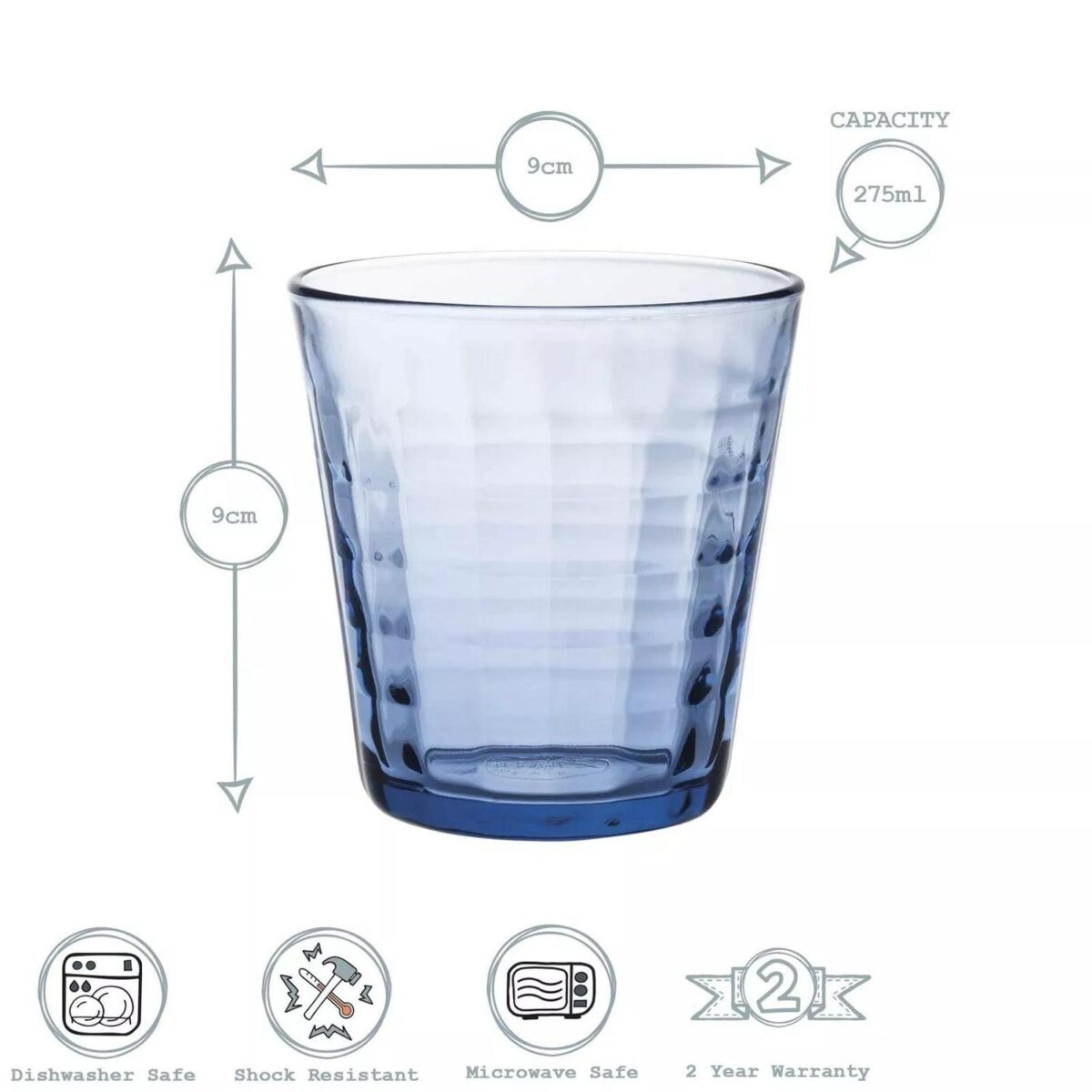 Duralex Prisme Glass Juice Water Tumblers Glasses Set Blue 275ml x8 - Image 3