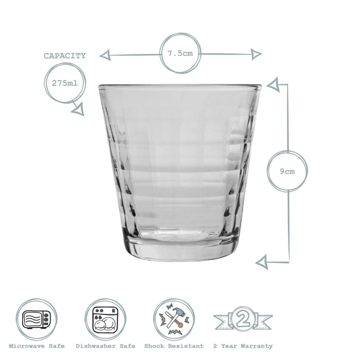 Duralex Prisme Glass Juice Water Tumblers Glasses Set Clear 275ml x12 - Image 3