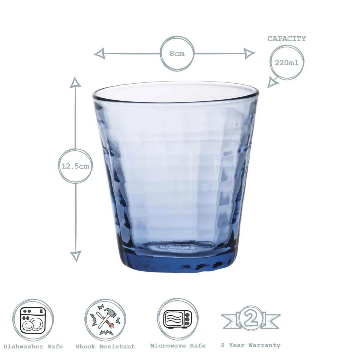 Duralex Prisme Glass Juice Water Tumblers Glasses Set Blue 220ml x4 - Image 3