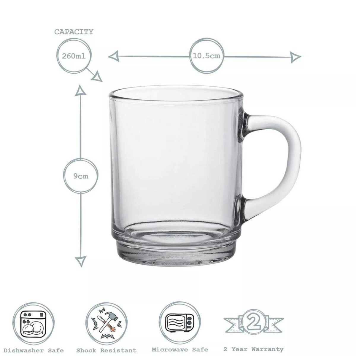 Duralex Versailles Glass Coffee Mugs Cups for Tea Hot Drinks 260ml Clear x6 - Image 3