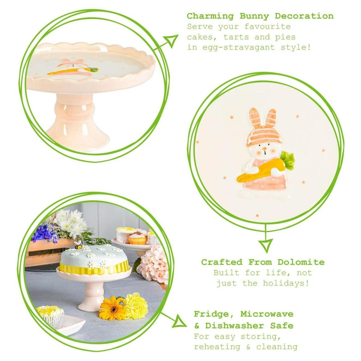 Easter Bunny Cake Stand Hand Painted Buffet Party Tableware 18cm White - Image 2