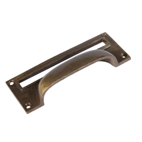 Filing Cabinet Cup Handle with Card Frame Cast Iron 130mm x 50mm Brass