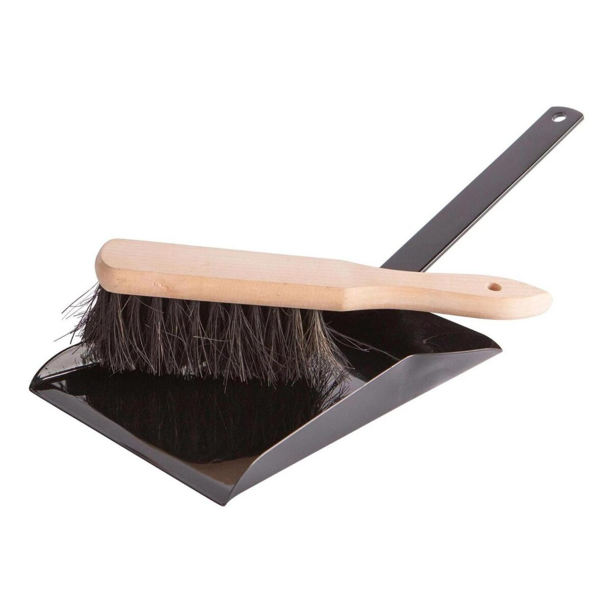 Fireplace Dustpan and Brush Set Metal Cleaning Shovel Dust Pan 180mm Black - Image 1