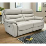 Fletcher Light Grey Leather Power Reclining Large 2 Seater Sofa with Power Headrest - Image 3