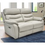Fletcher Light Grey Leather Power Reclining 2 Seater Sofa with Power Headrest - Image 3