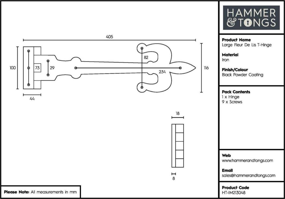 Fleur De Lis T-Hinge Cast Iron Antique Interior Exterior Hinges W405mm Black - Image 4