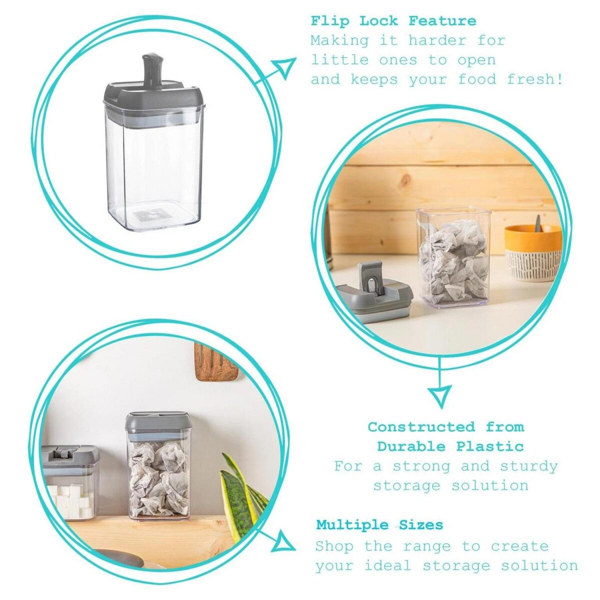 Flip Lock Plastic Food Storage Container Kitchen Pantry Food Canister 800ml - Image 2