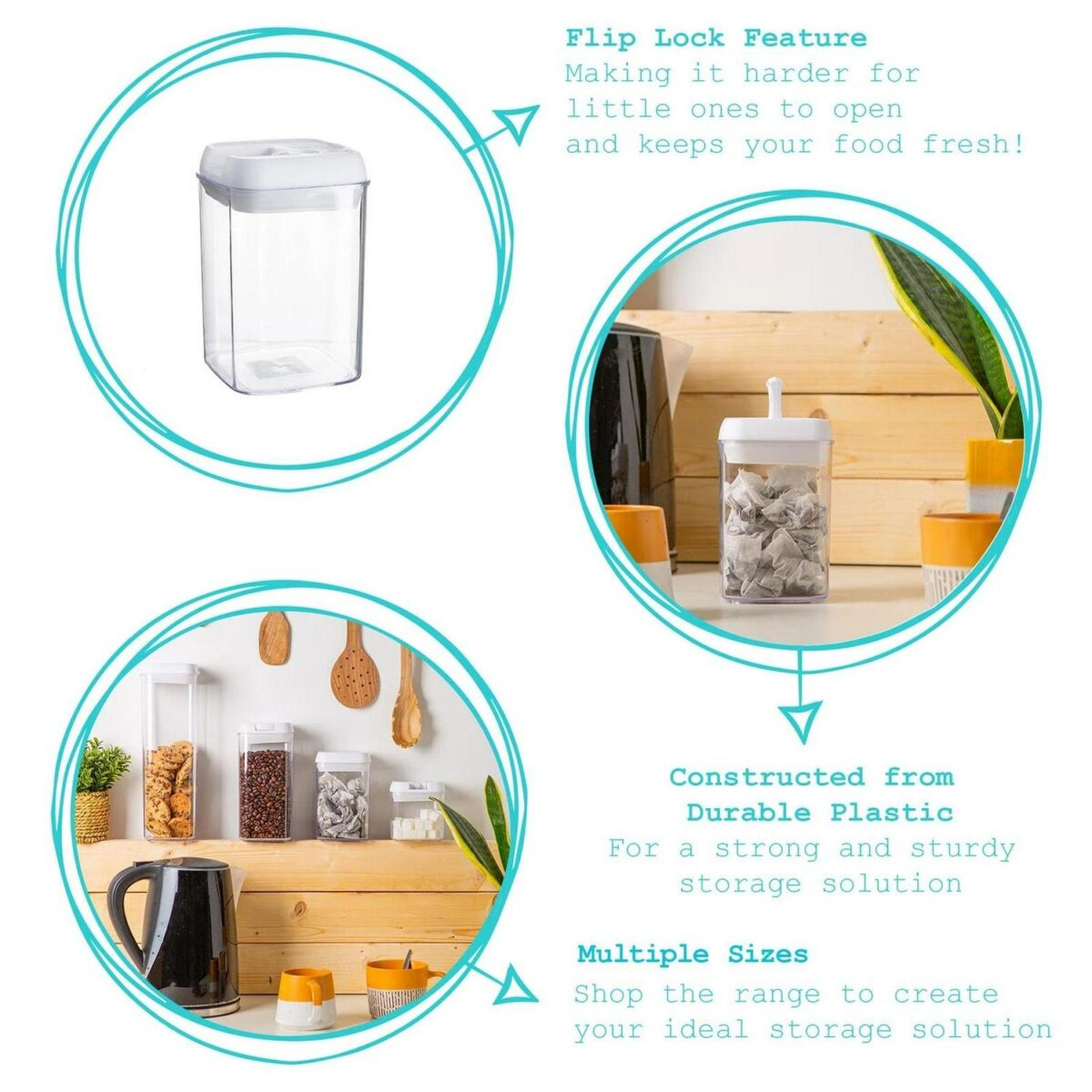 Flip Lock Plastic Food Storage Container Kitchen Pantry Food Canister 800ml - Image 2