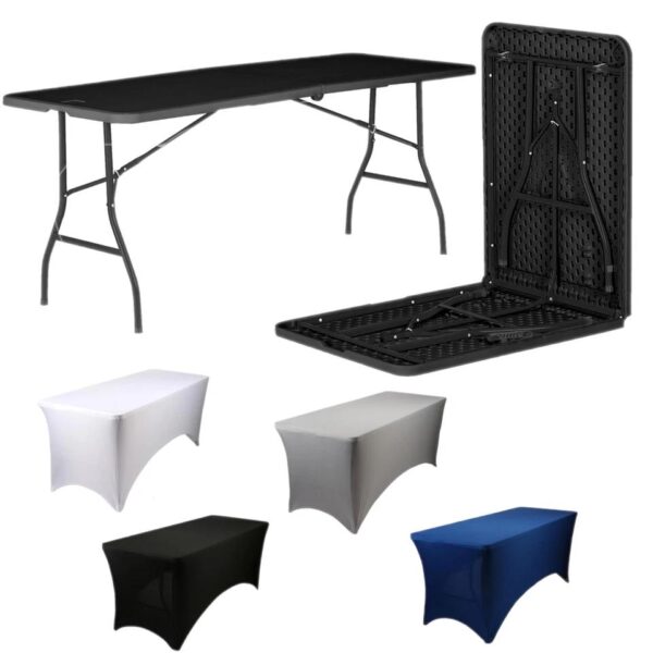 Folding Camping Picnic Table with Fitted Tablecloth 180cm (6ft) BBQ Party Event