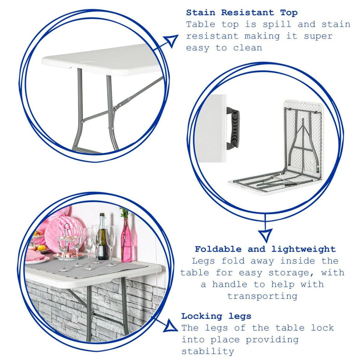 Folding Camping Picnic Table, Bench and Chair Set 180cm (6ft) Black Furniture - Image 2