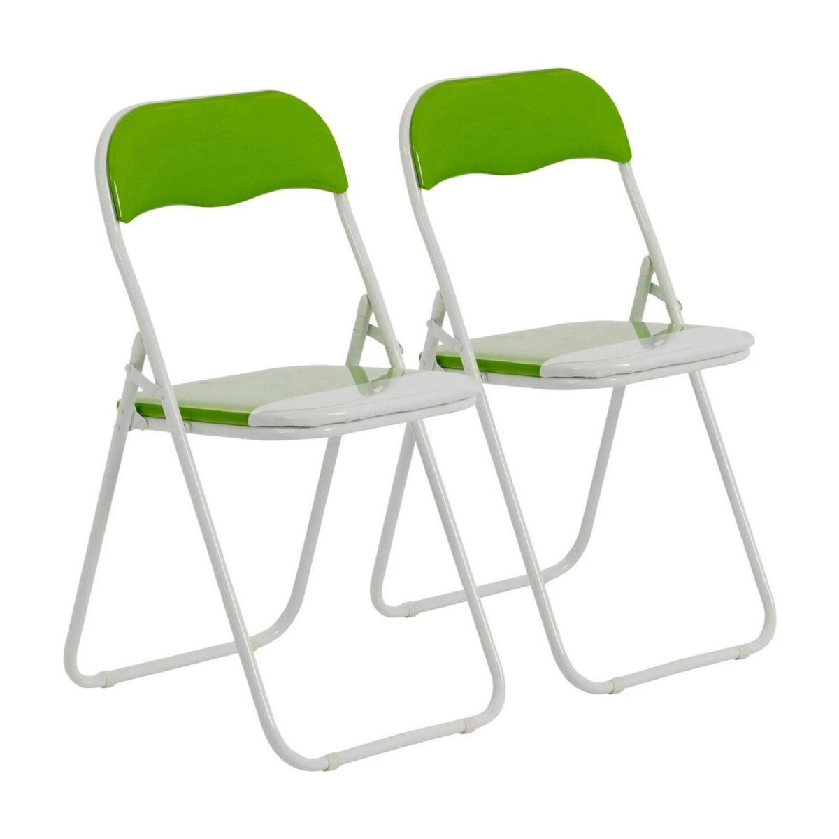 Folding Chairs Padded Faux Leather Studying Dining Office Chair Green White x2 - Image 1