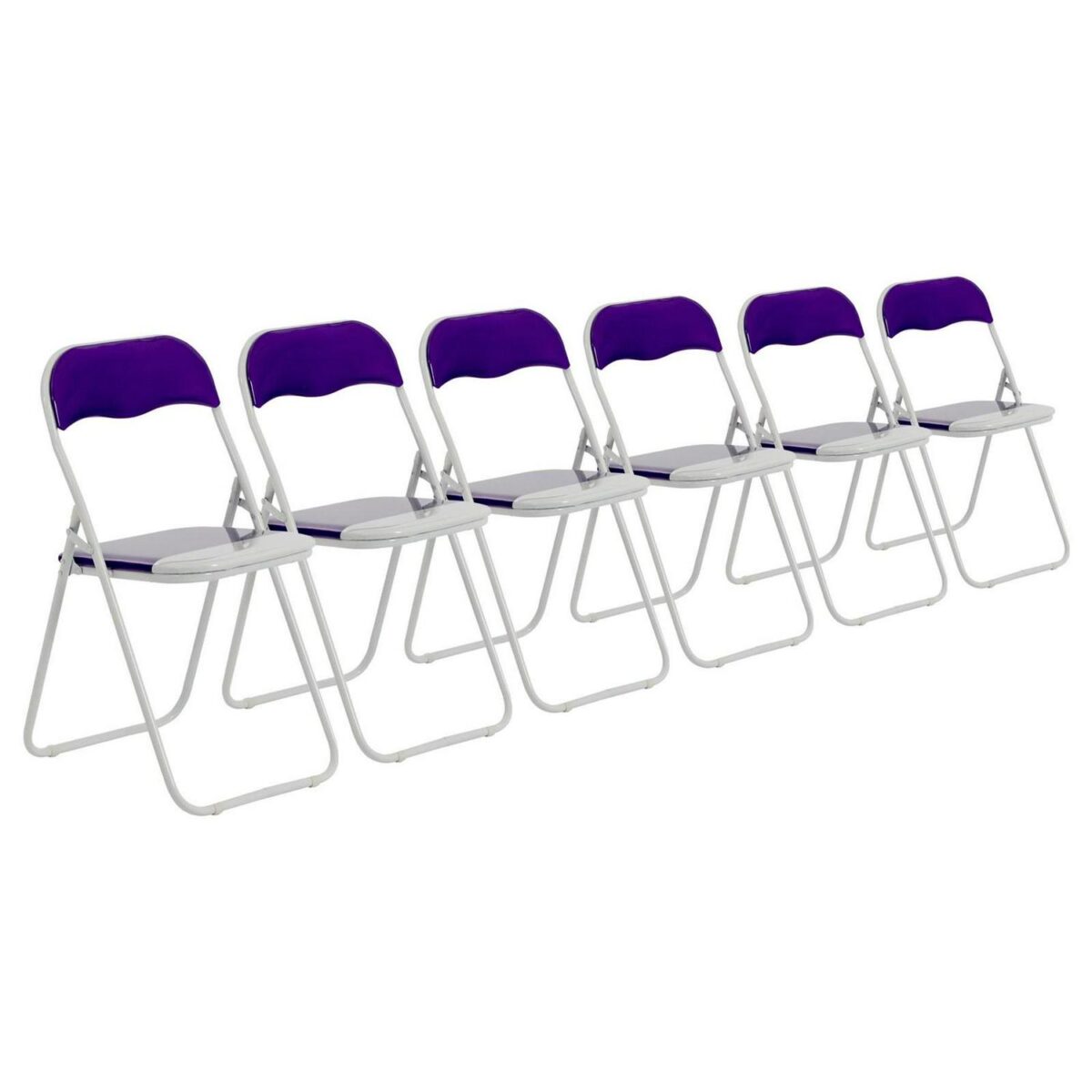 Folding Chairs Padded Faux Leather Studying Dining Office Chair Purple White x6 - Image 1