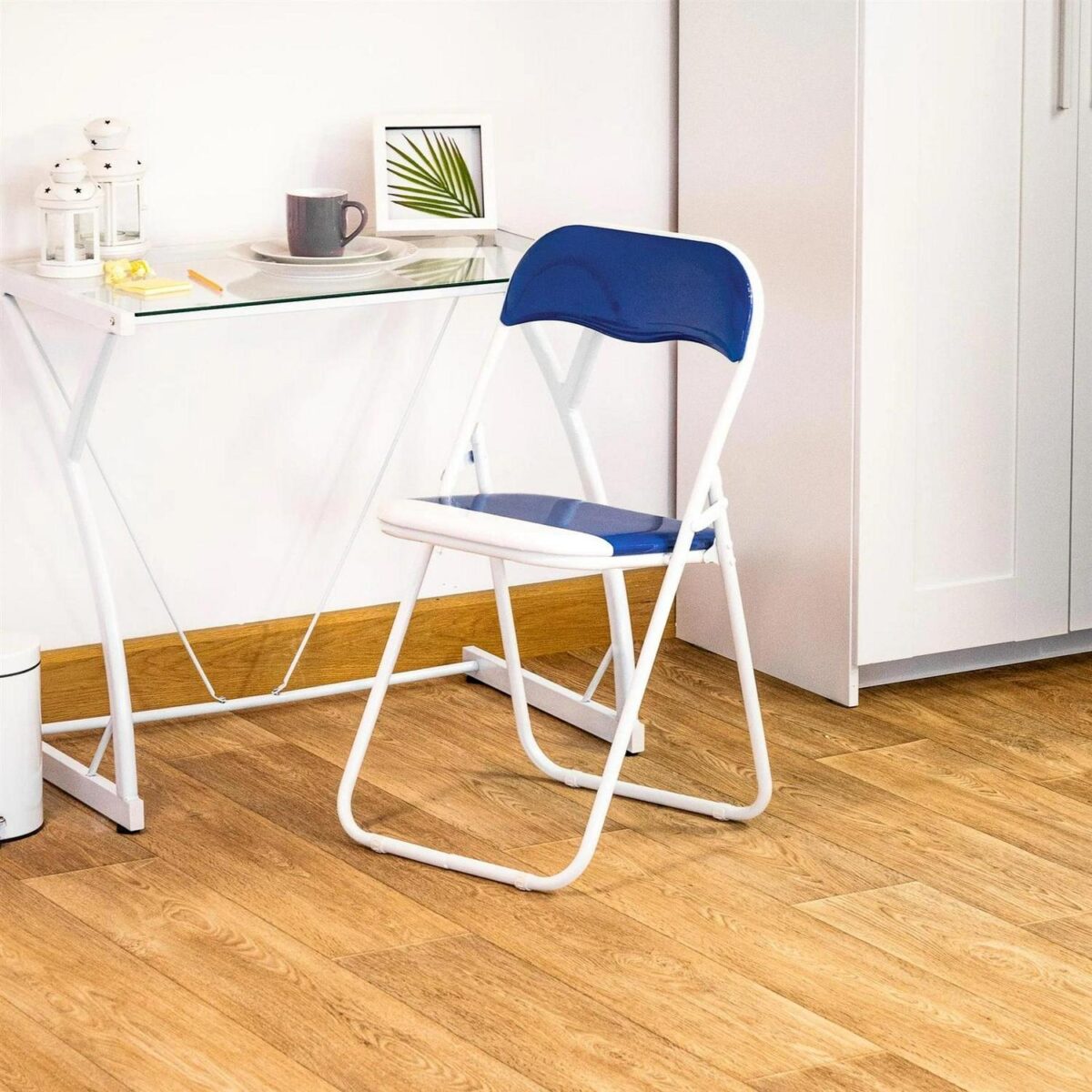 Folding Chairs Padded Faux Leather Studying Dining Office Chair Blue White x2 - Image 6
