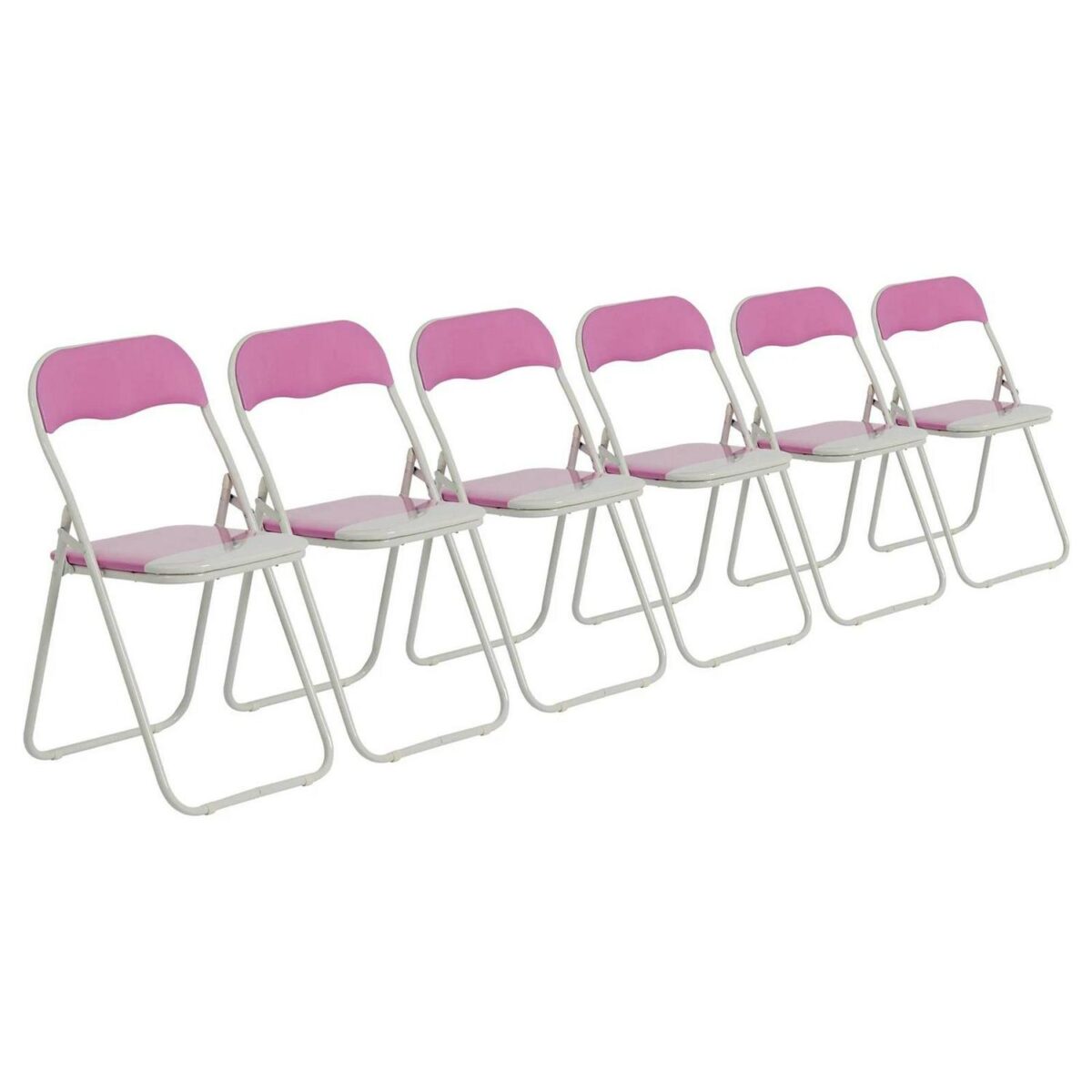 Folding Chairs Padded Faux Leather Studying Dining Office Chair Pink White x6 - Image 1