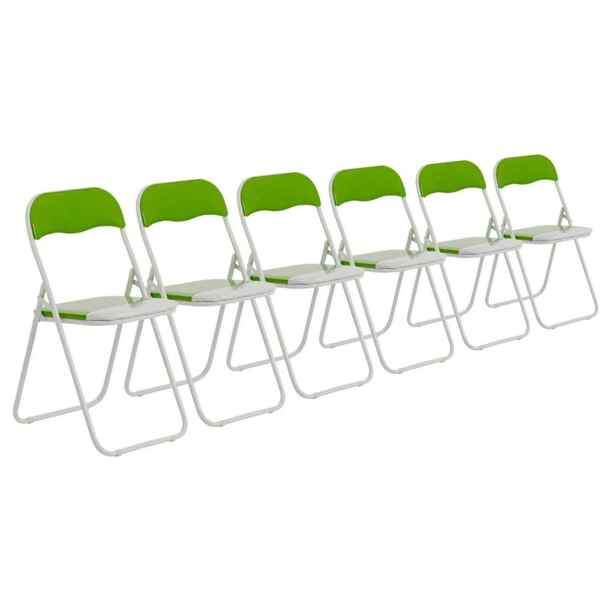 Folding Chairs Padded Faux Leather Studying Dining Office Chair Green White x6 - Image 1