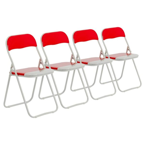 Folding Chairs Padded Faux Leather Studying Dining Office Chair Red White x4