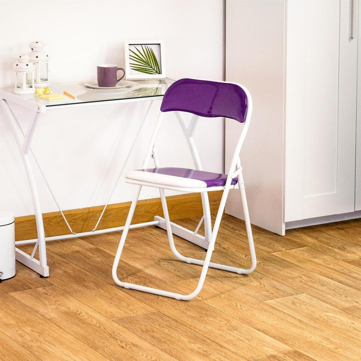 Folding Chairs Padded Faux Leather Studying Dining Office Chair Purple White x6 - Image 6
