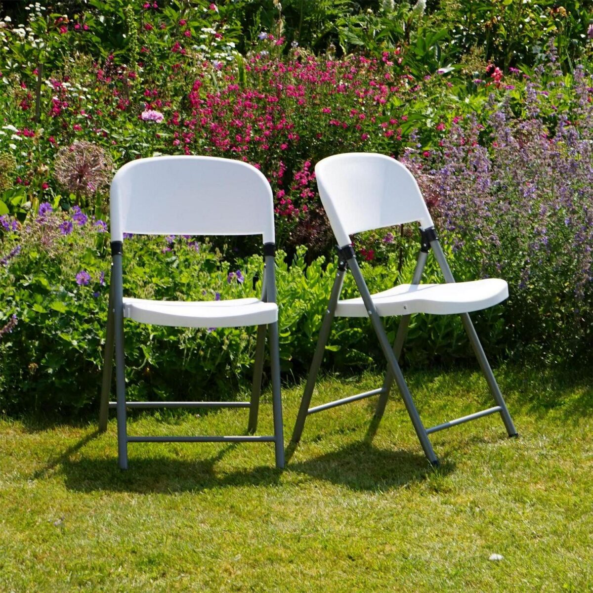 Folding Trestle Chairs Heavy Duty Outdoor Picnic Events Furniture White - Image 4