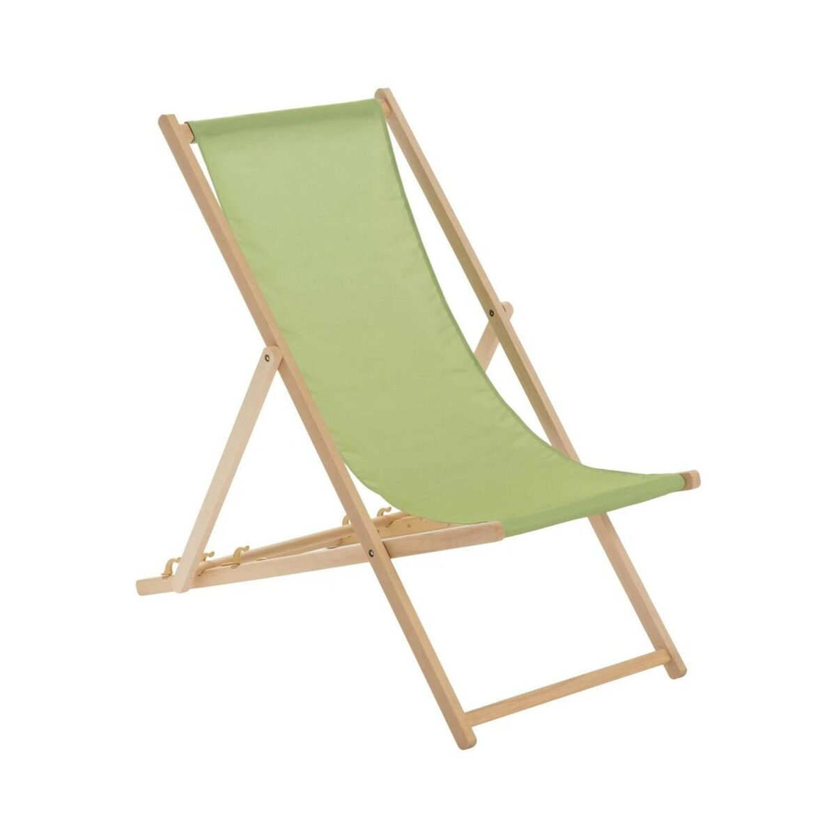 Folding Wooden Deck Chair Adjustable Reclining Canvas Beach Lounger Lime Green - Image 1