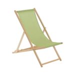 Folding Wooden Deck Chair Adjustable Reclining Canvas Beach Lounger Lime Green