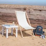 Folding Wooden Deck Chair Adjustable Reclining Canvas Beach Lounger Natural - Image 6