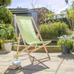 Folding Wooden Deck Chair Adjustable Reclining Canvas Beach Lounger Lime Green - Image 5