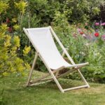 Folding Wooden Deck Chair Adjustable Reclining Canvas Beach Lounger Natural - Image 5