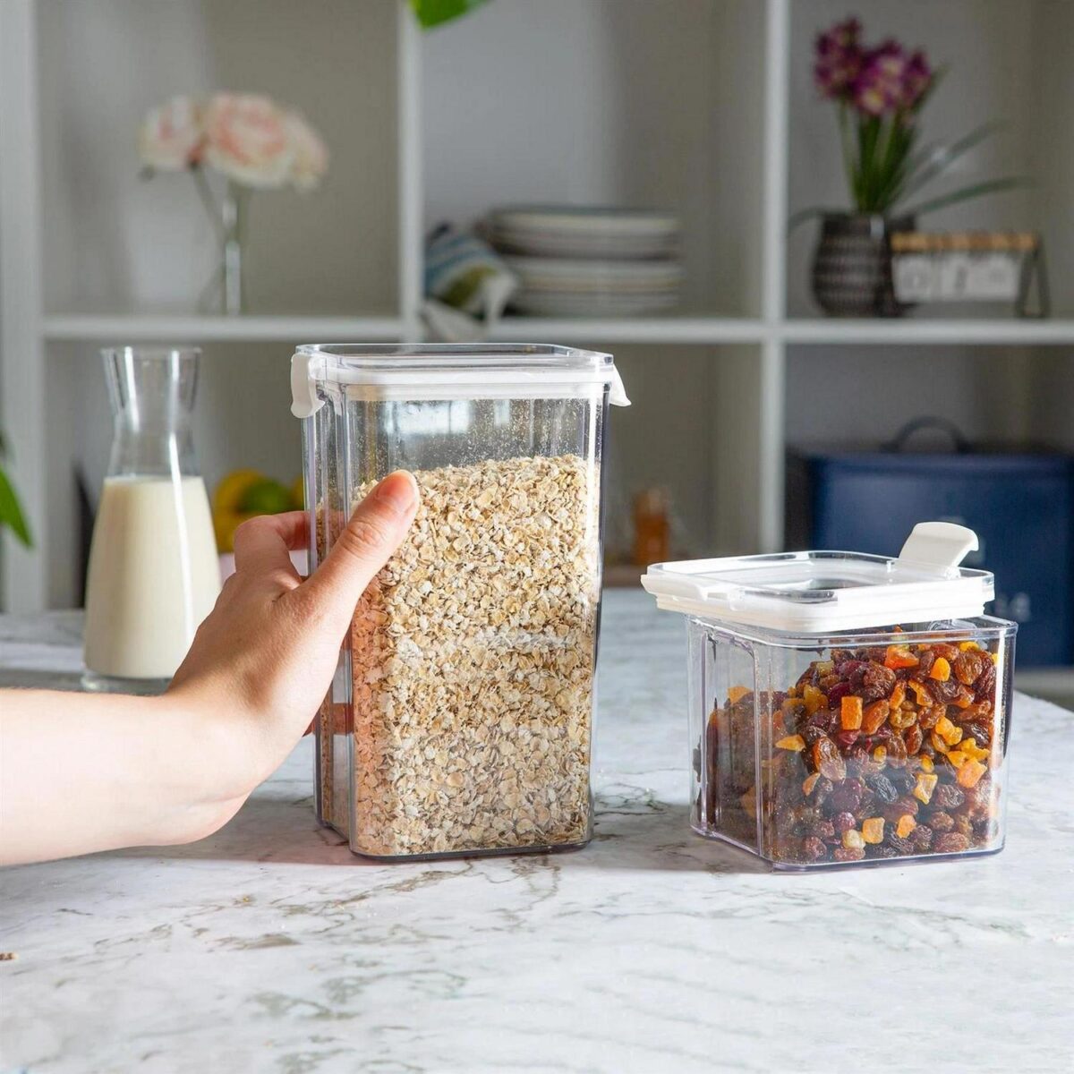Food Storage Container Plastic Kitchen Organiser Clip Lid 1.3 Litre White - Image 7