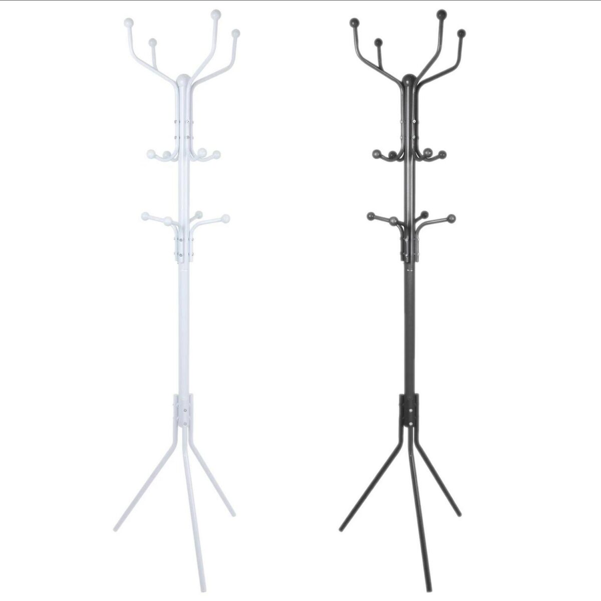 Free-Standing Steel Coat Rack Clothes Hat Umbrella Hanger Tree Stand White/Black - Image 1