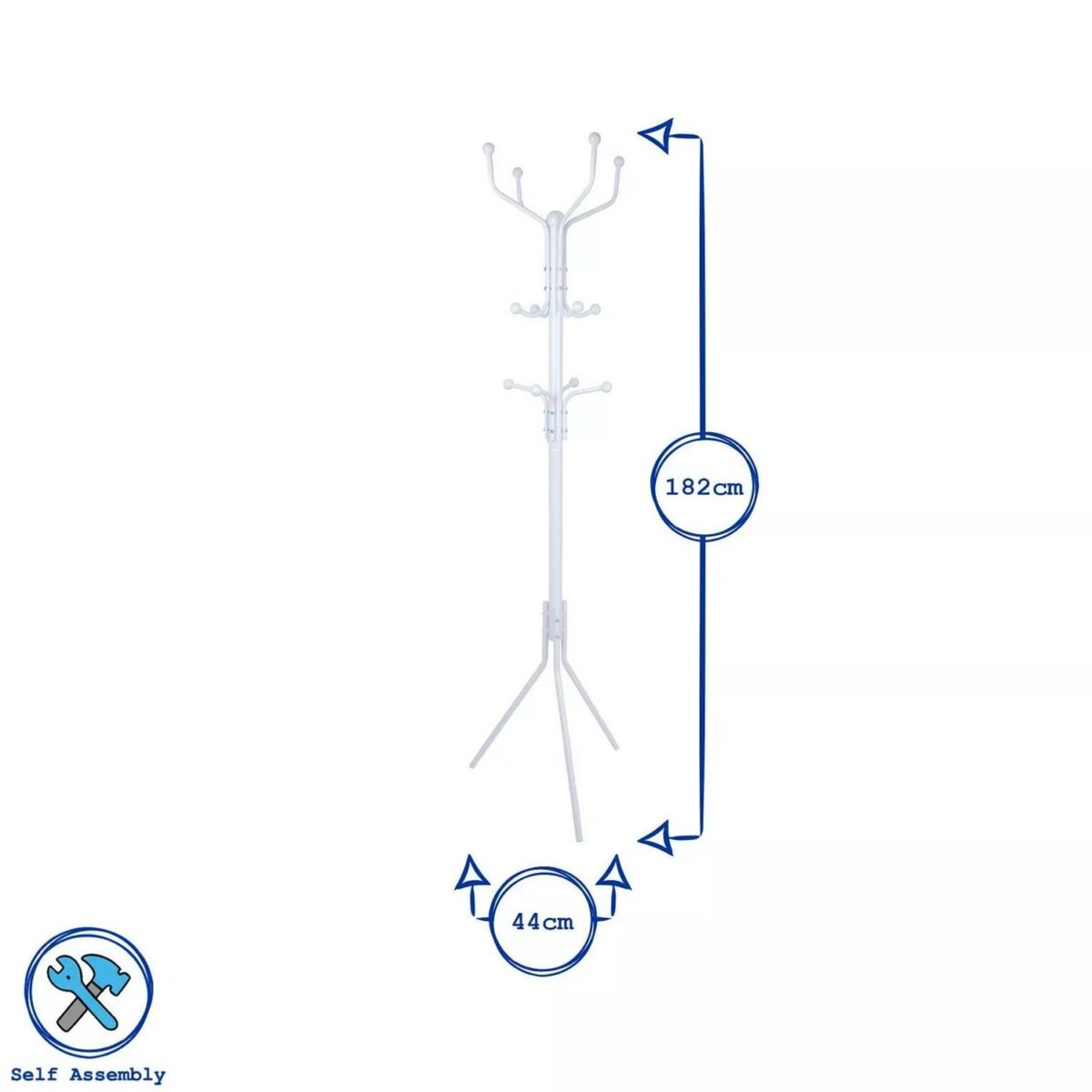 Free-Standing Steel Coat Rack Clothes Hat Umbrella Hanger Tree Stand White/Black - Image 2