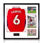 Gabriel Magalhes Arsenal 24/25 Signed Framed Shirt, including 3 Photos