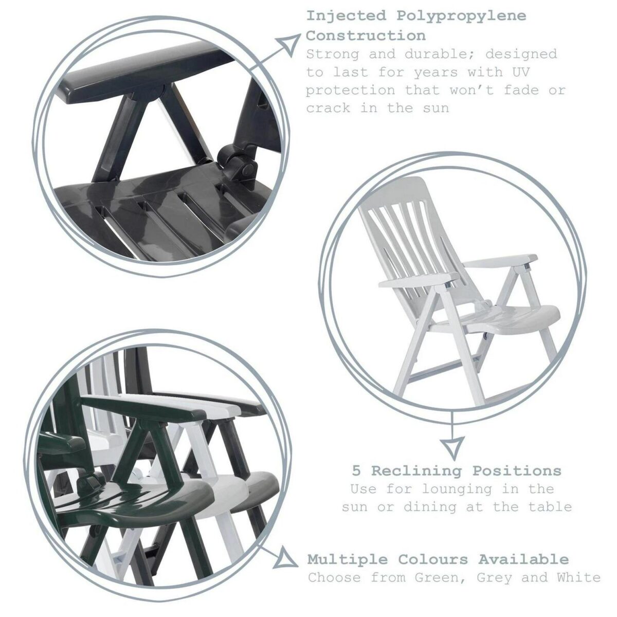 Garden Armchair Chair Resol Blanes Adjustable Folding Plastic Lounger White - Image 2