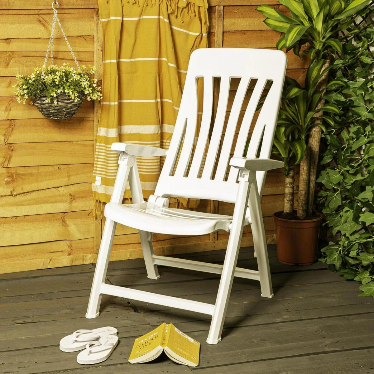 Garden Armchair Chair Resol Blanes Adjustable Folding Plastic Lounger White x2 - Image 4