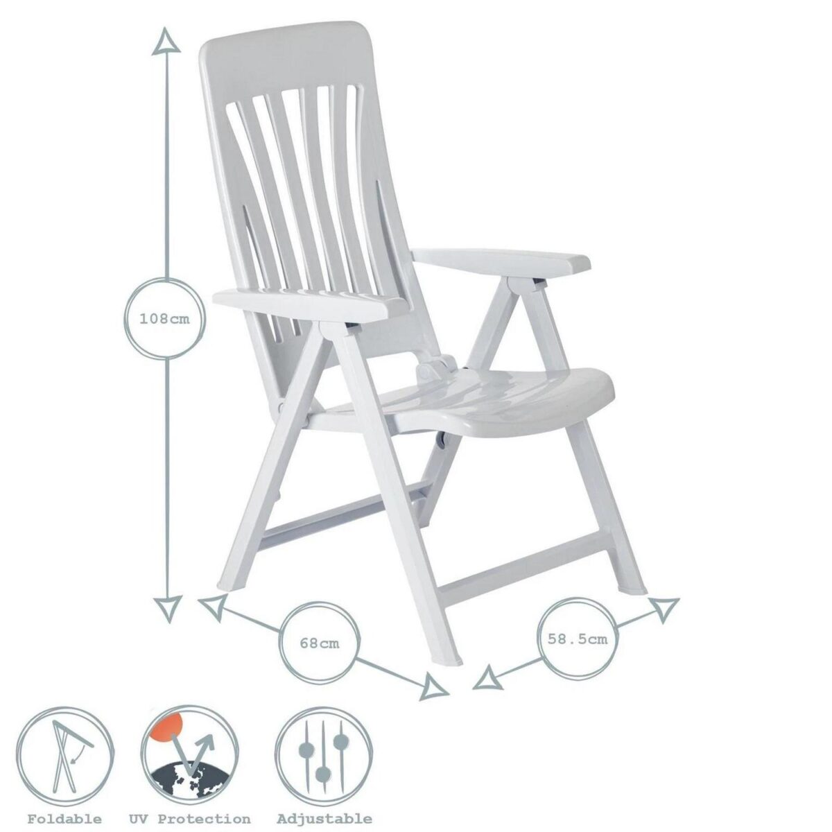 Garden Armchair Chair Resol Blanes Adjustable Folding Plastic Lounger White x2 - Image 3